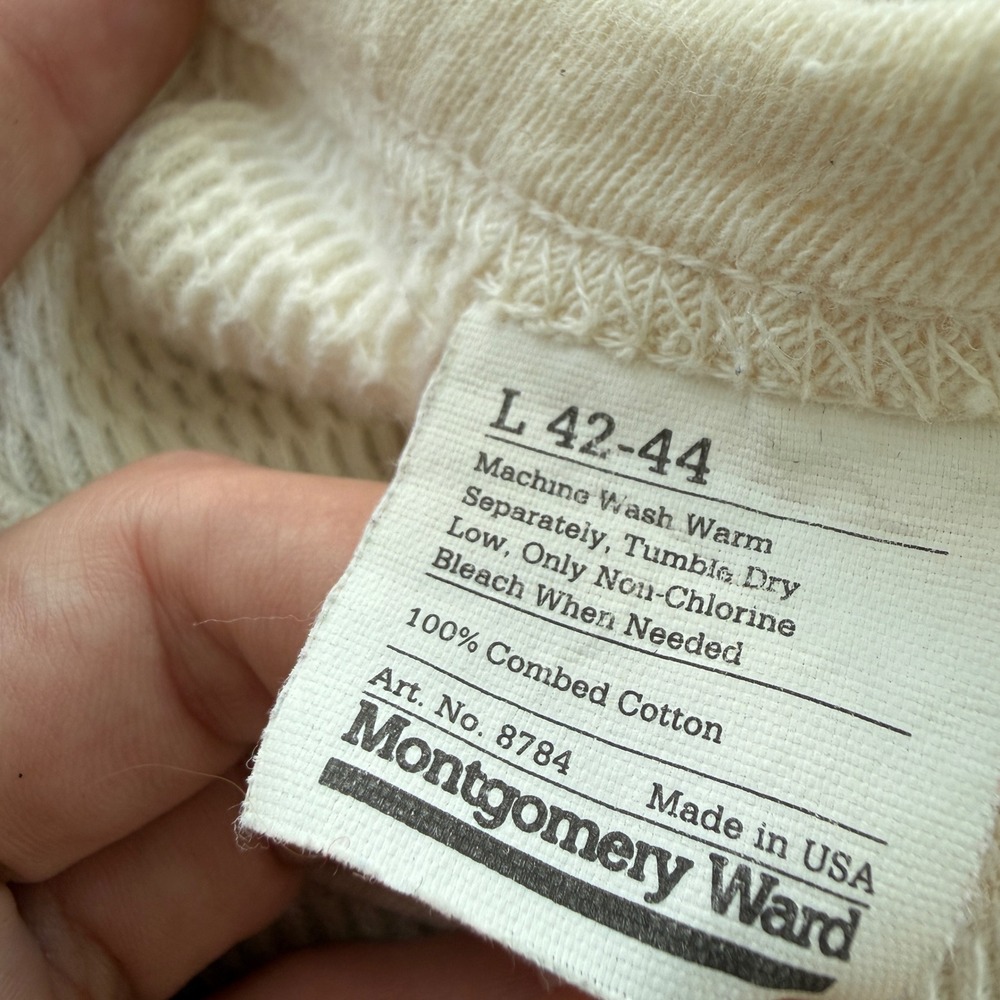 Montgomery Ward Vintage 70s Thermal Shirt Waffle Knit Large Cream White USA - Picture 5 of 7